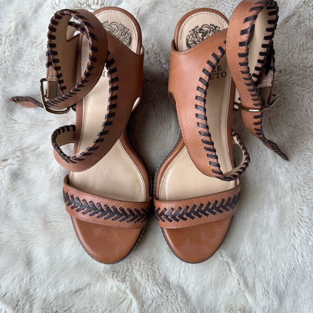Vince Camuto Brown Leather Wedge Sandals